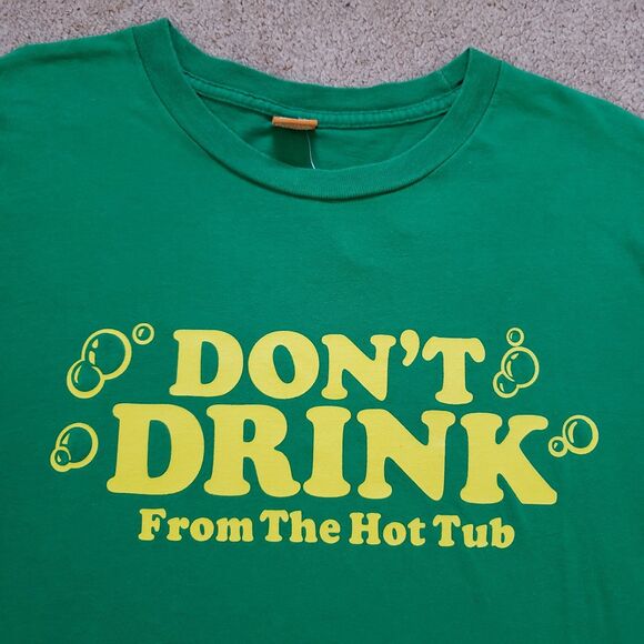 VTG Hollister Don't Drink From The Hot Tub Sz Large Single Stitch Mens Green Tee - Picture 2 of 7